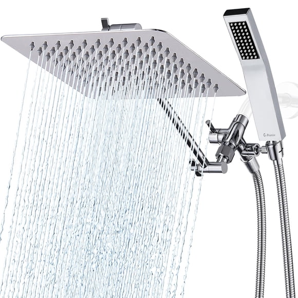 Cabezal de ducha Combo G-Promise Rain de 10 pulgadas con soporte portátil cromado