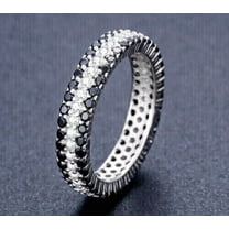 Round Cut Black Diamond Eternity Women's Wedding Band Ring 14k White Gold Plated