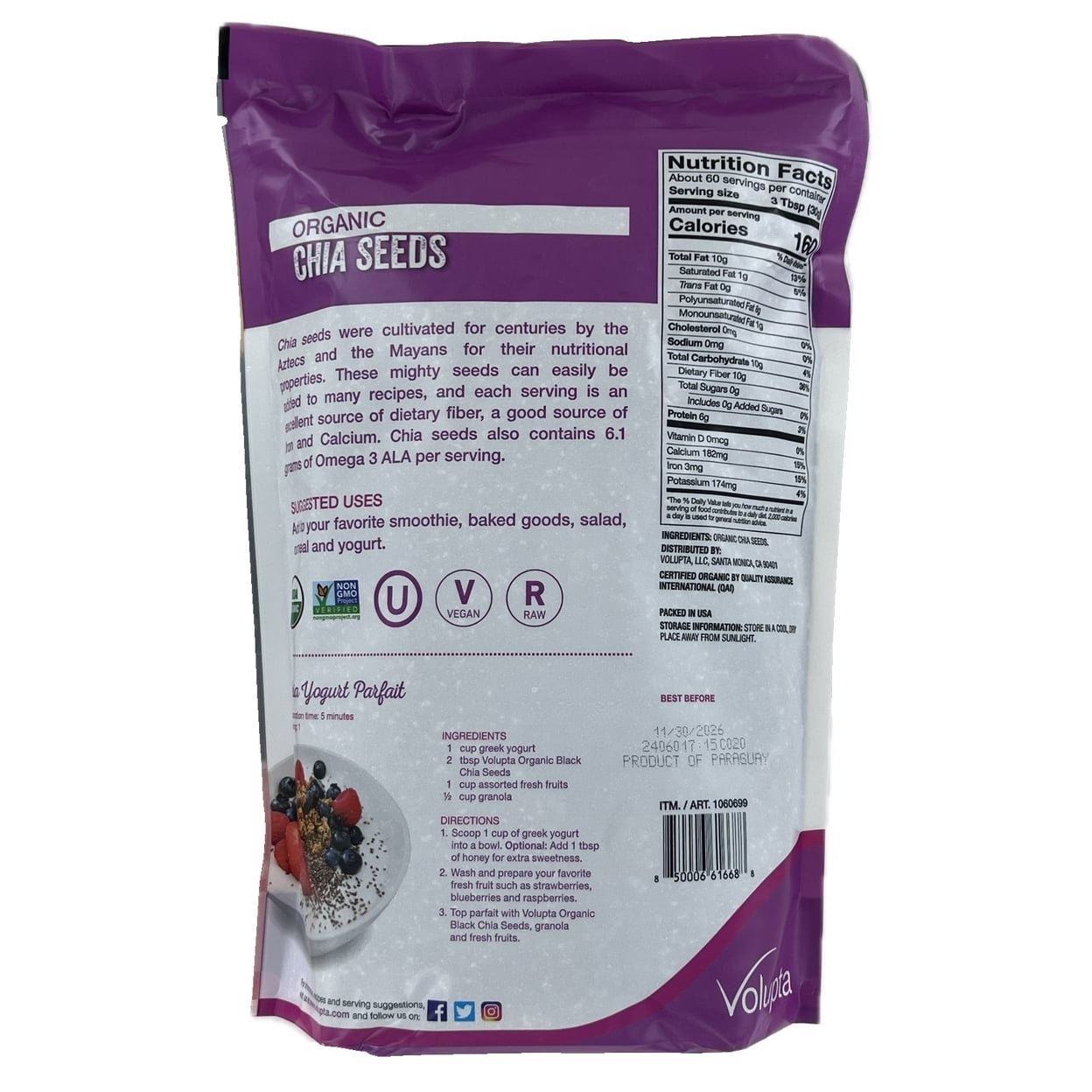 Volupta Organic Chia Seeds 64 Ounce