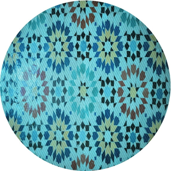 Ahgly Company Machine Washable Indoor Round Transitional Teal Green Area Rugs, 5' Round