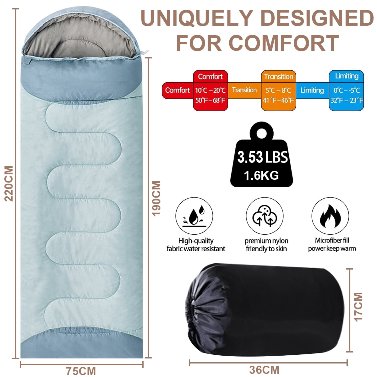Topchances 0 Degree Camping Sleeping Bags XL Cold Weather Winter Sleeping Bag with Removable & Washable Liner for Adults Big and Tall with Compression Sack, 4.19 lbs
