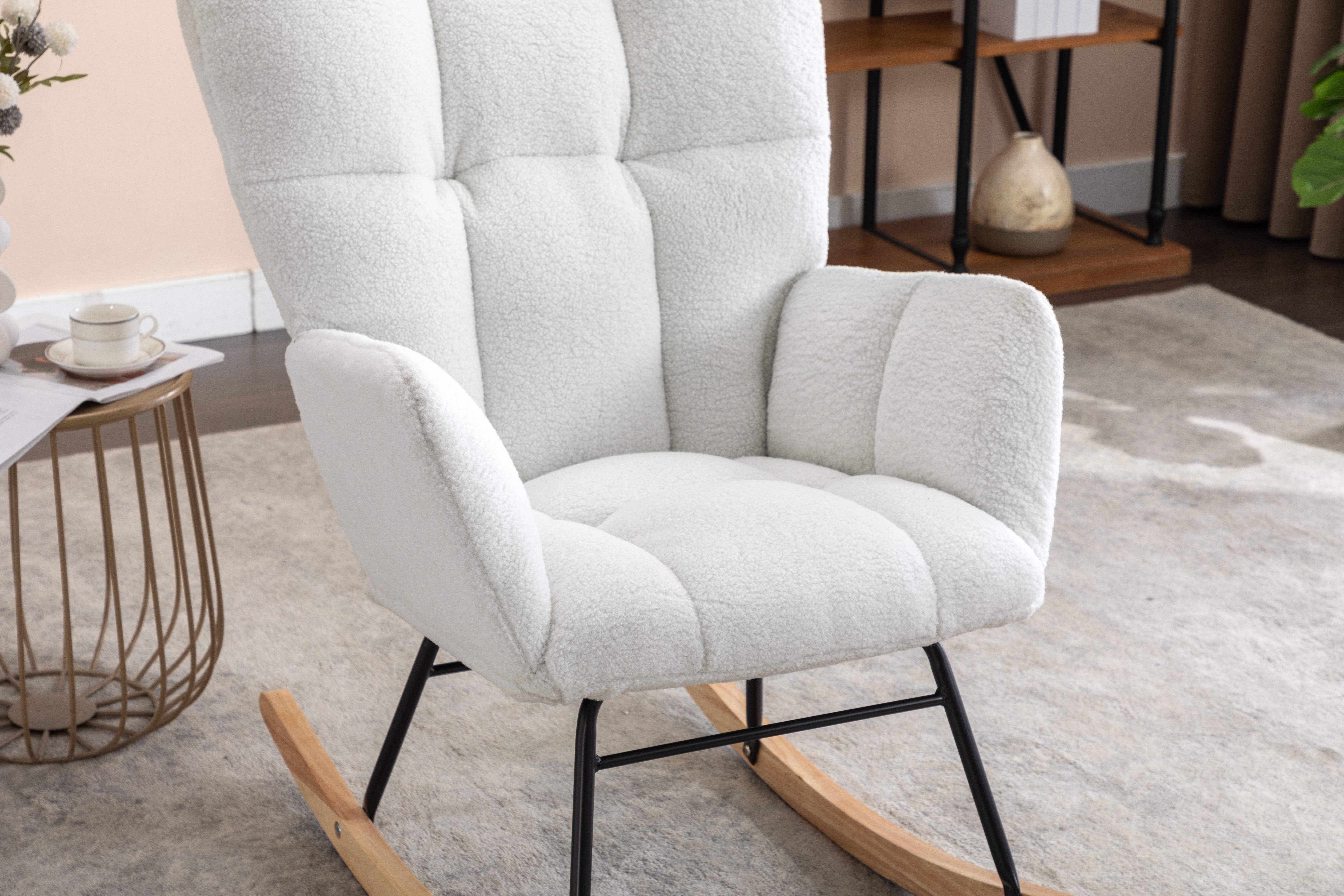 New 050-Teddy Fabric Rocking Gilder Nursery Chair For Living Room Indoor,Ivory