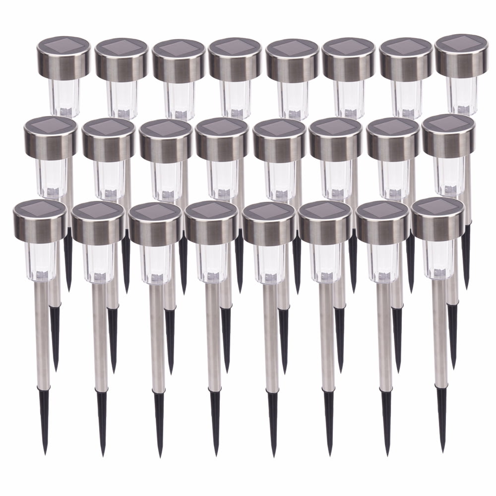 Ktaxon 24 PCS Garden Outdoor Stainless Steel LED Solar Landscape Path Lights Lamp,White &... by