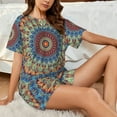 thumbnail image 4 of Fotbe Round Mandala Conjunto de Pijama Estampado para Mujer, 2 Piezas, Ropa de Dormir con Camiseta de Manga Corta y Shorts Suaves-Small, 4 of 6