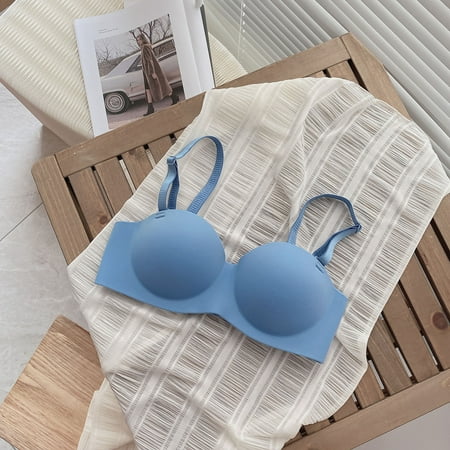 

Cathalem Womens Front Closure Bras Womens Solid Color Glossy Underwear Small Chest Gathered Top Comfortable Size E Bras for Women Underwear Blue Large