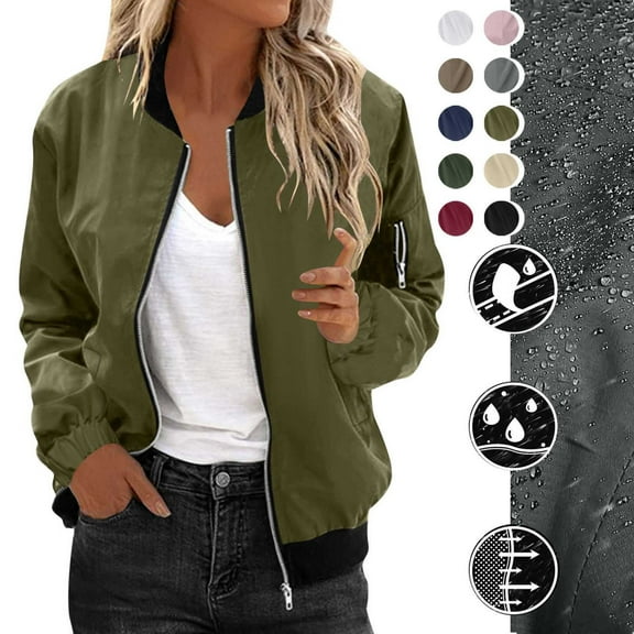 Htigea Womens Bomber Jacket Coat Casual Stand Collar Zip Up Lightweight Fall Fashion Jackets Outfits with Pockets Brown XL