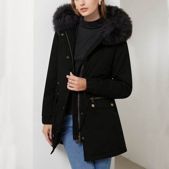 Qertyioot Hauts à Capuche d'Hiver pour Femmes, Veste Matelassée en Molleton à Col pour Dames, Manteau Chaud
