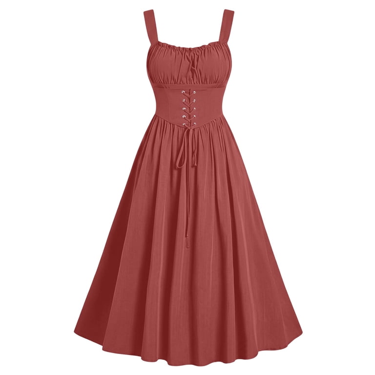pstuiky Women's Renaissance Gothic Sleeveless Midi Dress Victorian ...