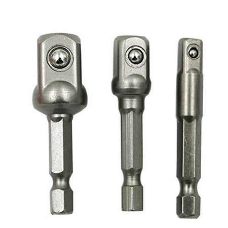 

3pcs Chrome Vanadium Steel Socket Adapter Wrench Hex Shank to 1/4 3/8 1/2 Extension Drill Bits Bar Hex Bit Set Power Tools