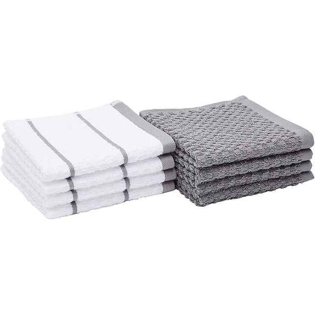 Tissus de Cuisine 100% Coton, Texture Popcorn - Lot de 8 Pièces, Rayures Grises