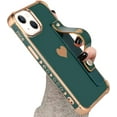 thumbnail image 6 of Designed for iPhone 14 Plus Case with Strap Luxury Love Heart Plating Gold Bumper Phone Cover Wristband Kickstand [Reinforced Corners] Shockproof Anti-Scratch Slim Case for Women-Pink, 6 of 10