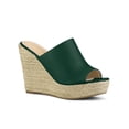 thumbnail image 1 of BLISSFUL STEP Women's Shoes Wedge Heel Open Toe Espadrille Platform Mules Dark Green 10, 1 of 7