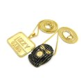 thumbnail image 4 of Stone Stud Goon Ski Mask & Glizzy Gang Record Label Pendant Set w/ 2mm 24" & 30" Gold-Tone Box Chains, 4 of 4