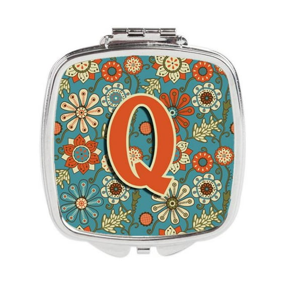 Carolines Treasures Letter Q Flowers Retro Blue Compact Mirror