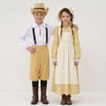 thumbnail image 5 of JFOPQVSM Girls' Outfit Sets 3PCS Prairie Girls Dress with Apron and Hat for Toddler 4-8 Years, 5 of 5