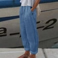 thumbnail image 2 of WTXUE Women's Pants, Womens Trousers Women Waisteded Wide Leg Pants Drawstring Elastic Trousers Comfy Straight Leg Long Pants Pockets, Slacks Linen Pants Women Pantalones De Mujer, 1-Blue, 2 of 6