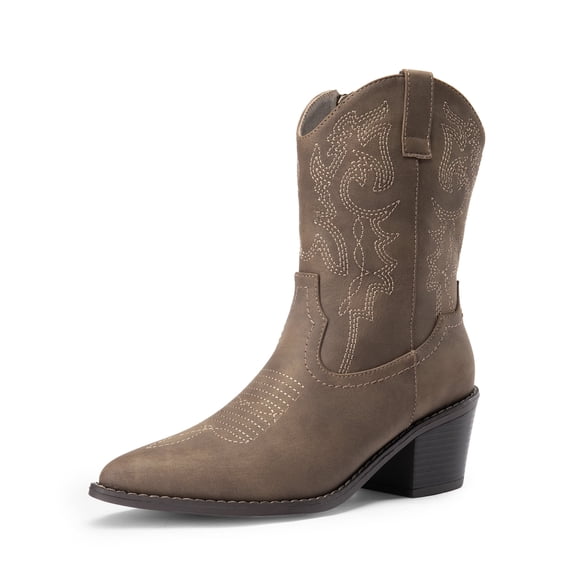 Women Cowboy Boots Pointed Toe Chunky Heel Western Cowgirl Boots with Side Zipper Pull On Stitched Ankle Boots for Casual Riding or Fashion