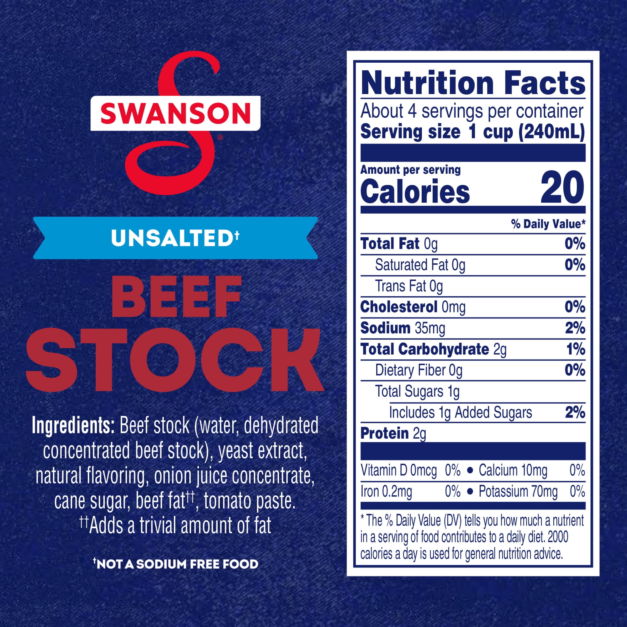Swanson Unsalted Beef Stock, 32 oz Carton