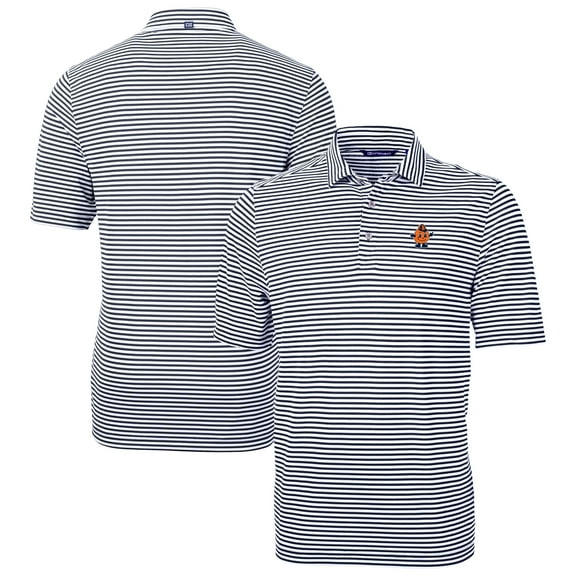 Men's Cutter & Buck Navy Syracuse Orange Vault DryTec Virtue Eco Pique Stripe Recycled Polo