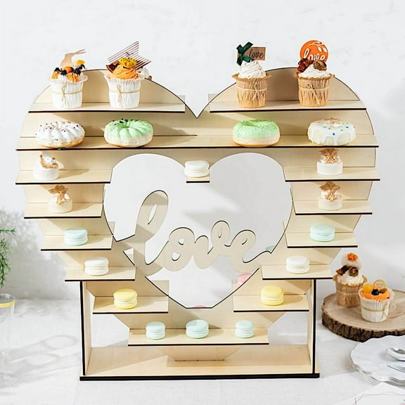 BalsaCircle 26" Natural 8 Layer Double Sided Wooden Heart Cupcake Dessert Stand Party Events Decorations