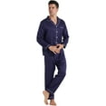 thumbnail image 2 of LANBAOSI Mens Satin Pajamas Set Long Sleeve Button Down 2-Piece Sleepwear,Navy XL, 2 of 8