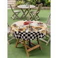 thumbnail image 4 of Outdoor Tablecloth with Umbrella Hole for Patio/Picnic/Party/Camping, Sunflowers Rooster Waterproof Table Cloth Round Cover Washable, Farmhouse Vintage Beige Wooden Plaid (Dia 54"), 4 of 8