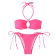 thumbnail image 2 of Mceream Women's High Waisted Drawstring Adjustment Bikinis Gathering Swimsuit Split Set Hot Pink M, 2 of 7