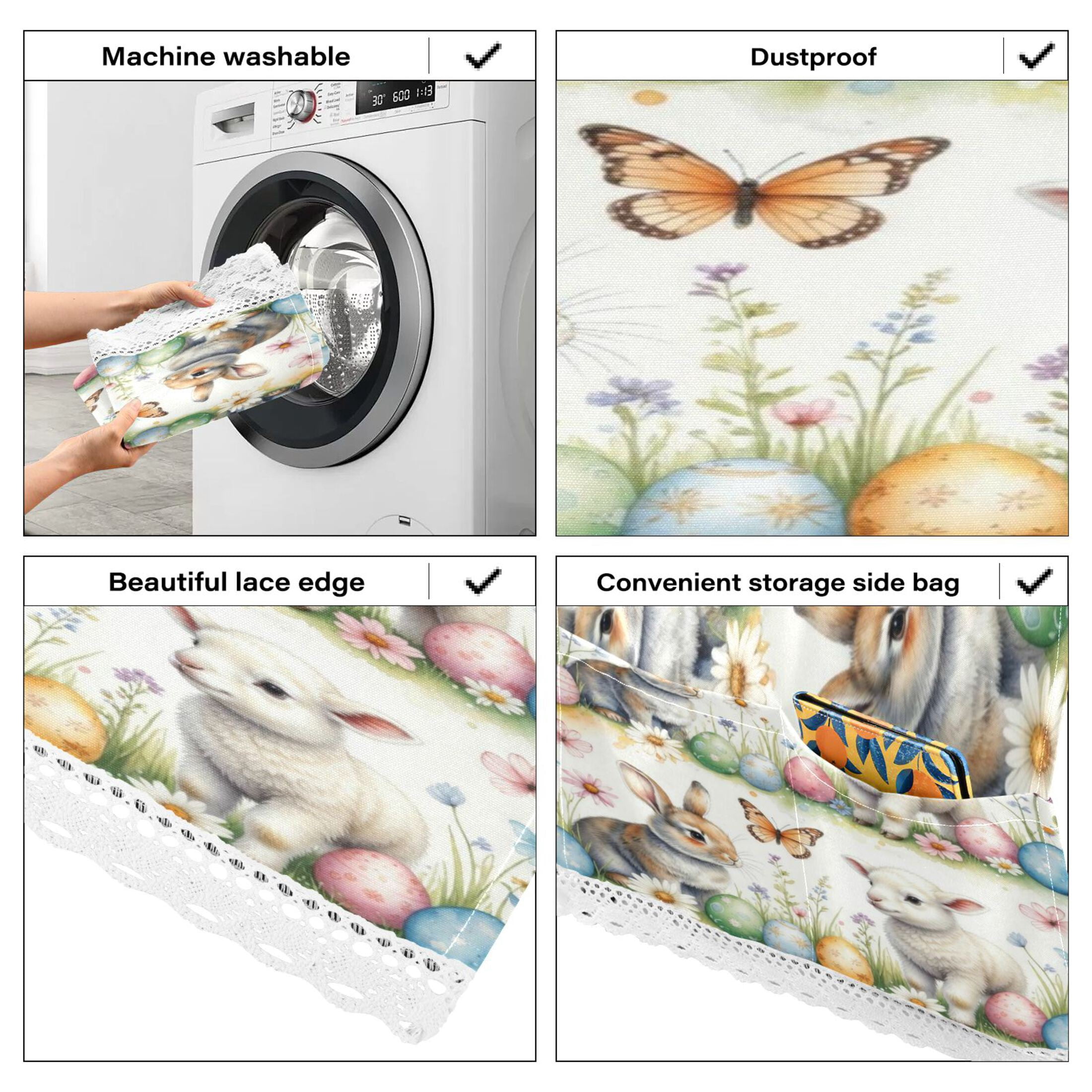 Wobogo Spring Bunny Lamb Washing Machine Cover Dustproof Washer Dryer Cover Waterproof Laundry Room Decorative Protector