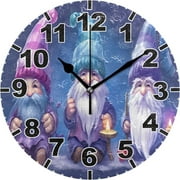 GZHJMY Christmas Gnomes Purple Round Wall Clock, Battery Operated Silent Non Ticking Desk Clock for Home Bedroom Kitchen Office School Decor Wall Clock 9.9 Inch