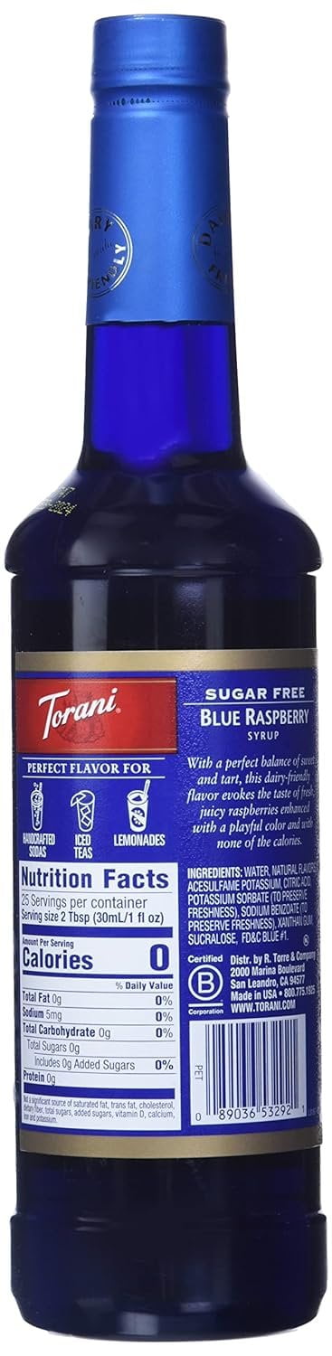 Torani Sugar Free Syrup, Blue Raspberry, 25.4 Ounce Pack of 1