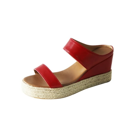 

Woobling Women Espadrilles Summer Slippers Slip On Casual Shoes Street Slides Fashion Platform Sandals Open Toe Non-Slip Red 7