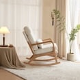 thumbnail image 2 of Indoor Recliner Rocking Chair with Removable Cushion and Lumbar Pillow, Teddy Upholstered Chaise Lounge with Solid Wood Frame and Legs, Comfy Single Sofa Chair with High Back and Armrest, Off-White, 2 of 9