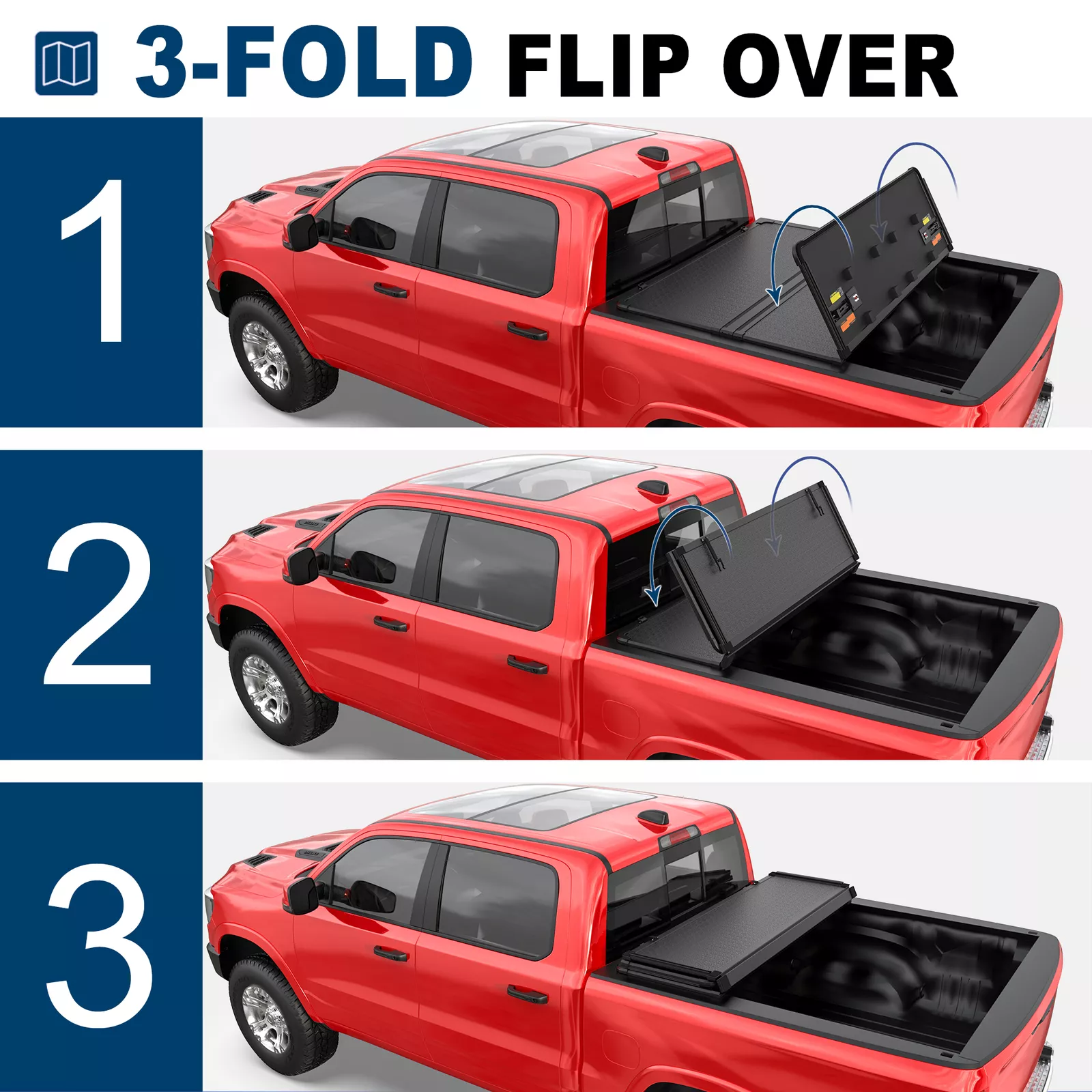 MOSTPLUS Tri-Fold 6.5FT Hard Solid Truck Bed Tonneau Cover for 2002-2026 Dodge Ram 1500