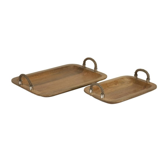 Tabari Wood Trays with Jute Handle - Set of 2