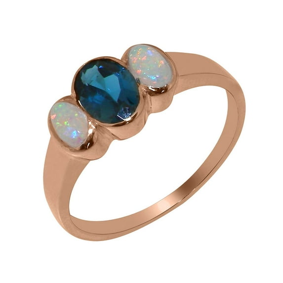 LBG British Made 9k Rose Gold Natural London Blue Topaz & Opal Womens Promise Ring - 33 size options - Size 7