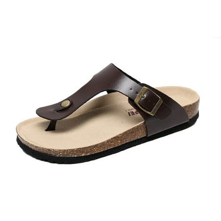 PU Leather Thong Cork Slipper Women Unisex Beach Flip Flop Big Size