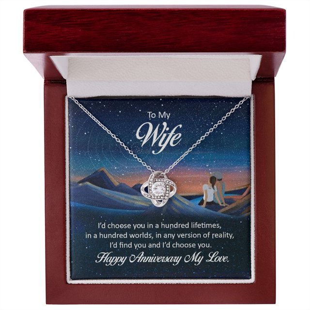 To My Wife I'd Choose You in a Hundred Lifetimes Infinity Knot Necklace Message Card