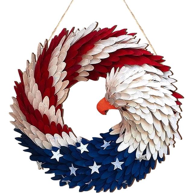 Corona de águila del 4 de julio con diseño de patriota estadounidense, corona colgante patriótica de gloria para decoración de puertas y paredes, guirnalda de independencia del 4 de julio con
