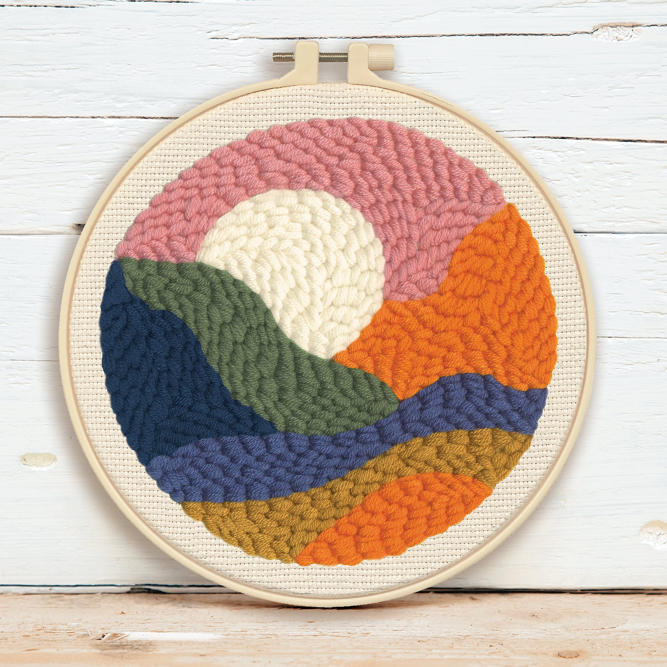 Hillfolk Punch Needle Landscape Kit Includes A 8 Inch Plastic Hoop, Printed Fabric, Yarn, Punch Needle Tool And Instructions. Makes An 8 Inch Punch Needle Design.