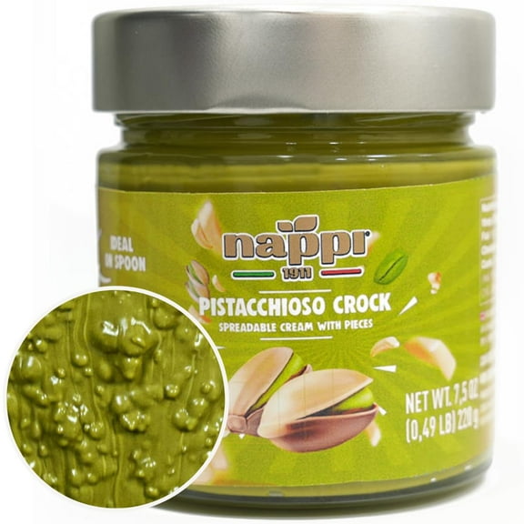 Nappi 1911 Pistacchioso Crock - Spreadable Pistachio Cream with Crunchy Pieces, 7.5 oz (220g), Premium Italian Pistachio Paste, Pistachio spread, Italian pistachio paste, Gourmet Nut Butter