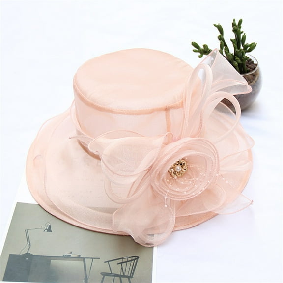 Lroveb Fascinators Hats for Women Church Bridal Tea Party Wedding Hat Wide Brim Beach Sun Hats