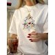 thumbnail image 1 of 1pc Vintage Christmas Tree Print T-Shirt for Women, Polyester Knit Fabric, Crew Neck, Short Sleeve, Regular Length, Geometric Pattern, Casual Summer Top, 1 of 6