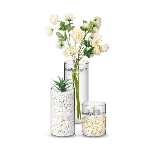 BlinkL 3 Pcs Acrylic Cylinder Vases 4,6,8 Inch Tall Clear Acrylic Flower Vases Bulk Floating Candle Holders Cylinder Plastic Vases for Centerpiece Table Wedding Home