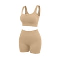 thumbnail image 4 of Raeneomay Women's Seamless Ribbed Workout Set, Full Coverage Supportive Padded Sports Bra for Women Tummy Control Biker Shorts 2 Piece Yoga Outfit for Running Gym, 4 of 7
