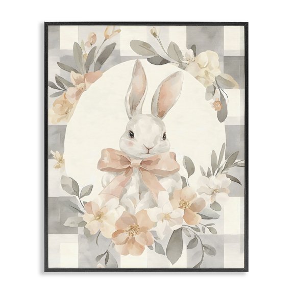 Stupell Industries Adorable Bunny in Wreath Black Framed Giclee Art, design by Creative Studio