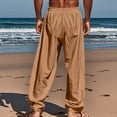 thumbnail image 4 of Cmfcve Parrot Print Linen Pants for Men Summer Casual Yoga Pants Elastic Waist Drawstring Lightweight Gauzy Trousers, 4 of 6