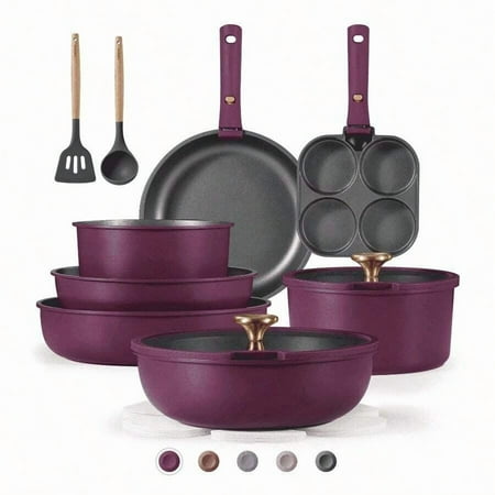 20 Pcs Nonstick Cookware Sets, Pots And Pans Set With Detachable Handles, Oven , Induction Cookware, Stackable Kitchen Cooking Set, Ultra Violet