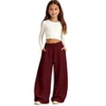 thumbnail image 7 of UACY Girls Wide Leg Sweatpants Kids Baggy Sweat Pants for Teen Girls Loose Fit Straight Leg Joggers Drawstring Waist Pockets Lounge (Wine, 12-13 Years), 7 of 7