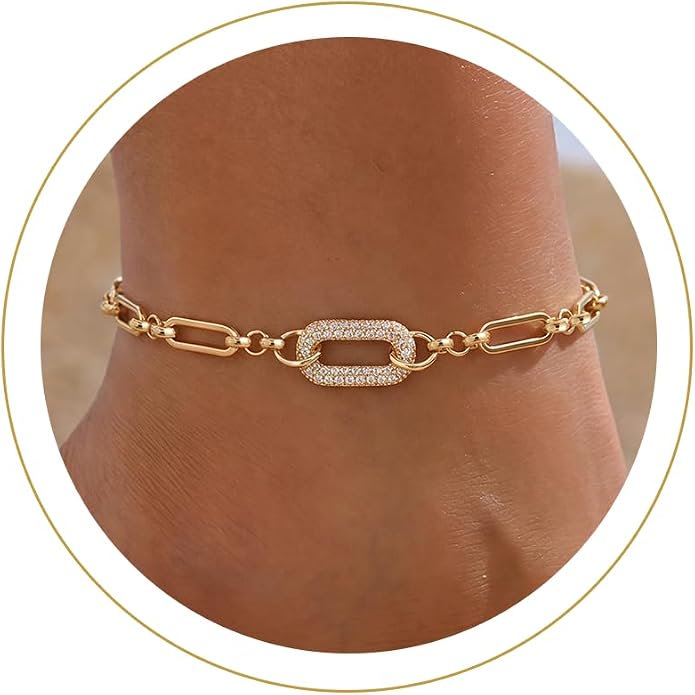 Gold Ankle Bracelets for Women Waterproof,14K Gold Plated Anklets | Waterproof, Non Tarnish Cuban Link Anklets, Trendy Jewelry Accessories for Summer Vacation, Beach Gifts for Women