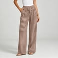 thumbnail image 2 of Staron Women's Casual Pants Loose Wide Leg Drawstring Trousers Striped Elastic Waist with Pockets Comfy Relaxed Lounge Pants, Khaki M, 2 of 7